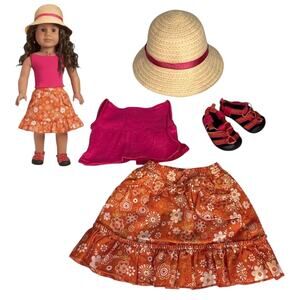 VTG American Girl GARDENING OUTFIT II Tank Top Skirt Sandals Shoes Straw Hat